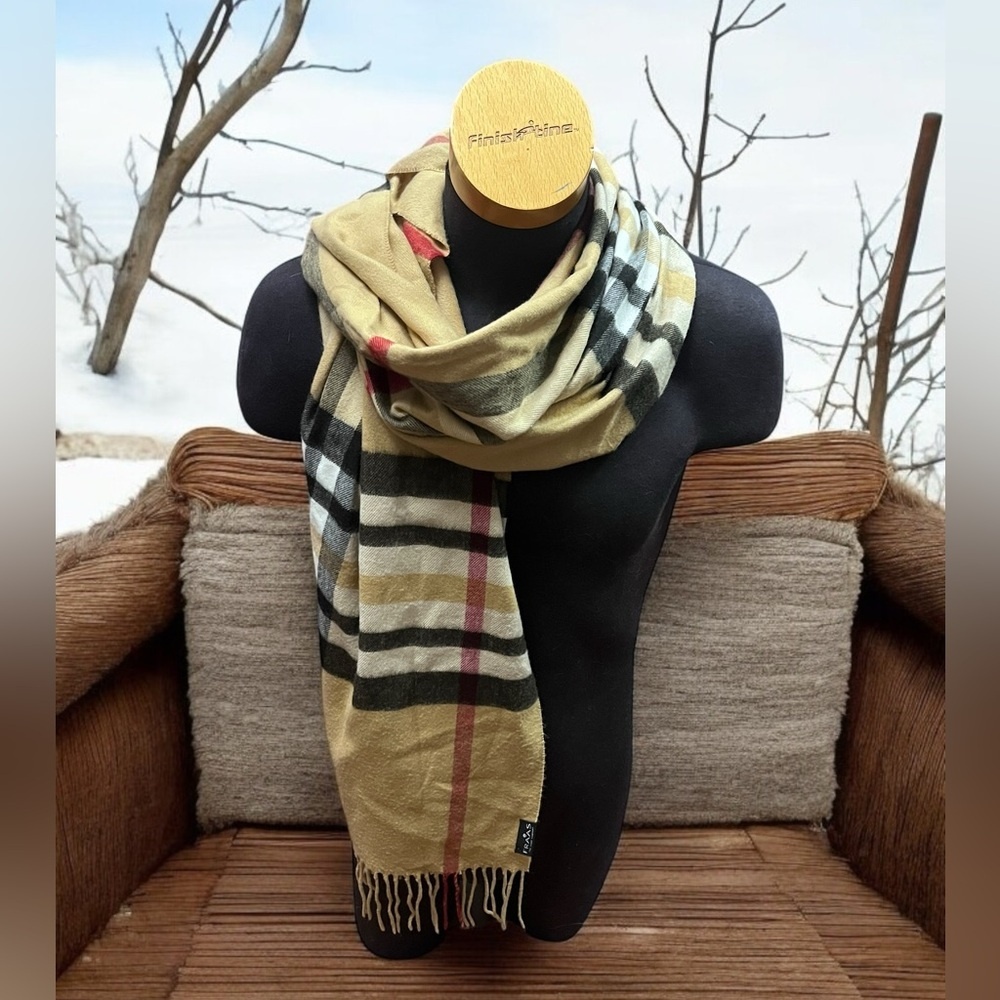 Burberry-Print Fraas Beige Checkered Scarf-6ft